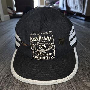 Rare Vintage Jack Daniel's 3 Stripe Black and White Hat W/ Two Vintage Pins